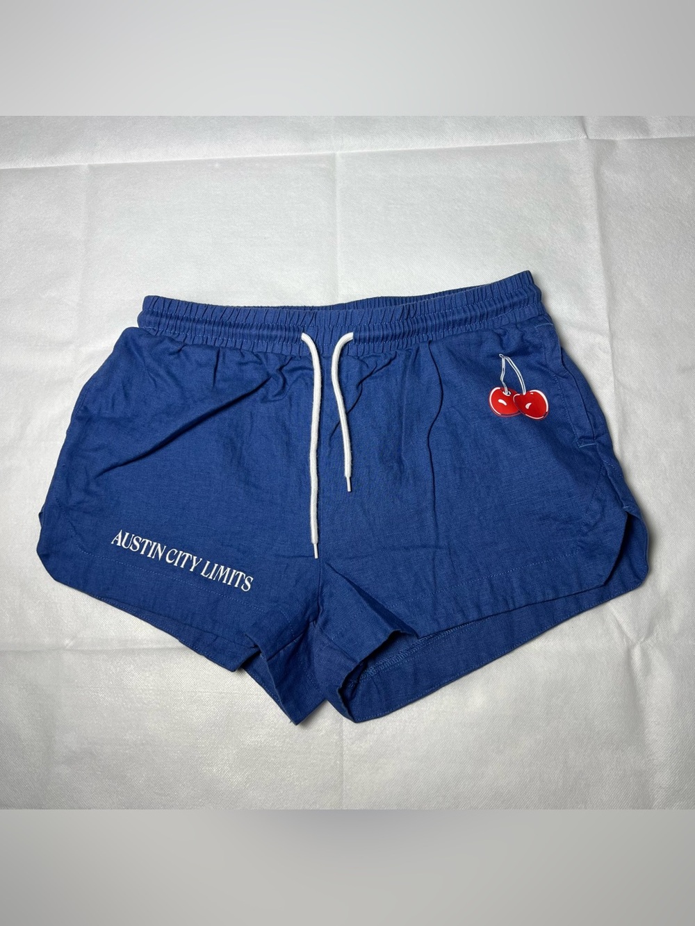 Brandon Maxwell Navy Blue Shorts with Red Cherry